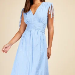 Little Mistress Cornflower Dobby Spot Gathered Detail Midaxi Dress -Starlit Dress Sales D33793R1A 2