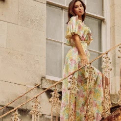 Little Mistress Blossom Frill Mock Wrap Maxi Dress