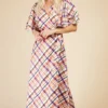 Little Mistress Check Layered Sleeve Midaxi Wrap Dress