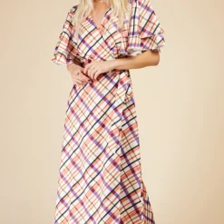 Little Mistress Check Layered Sleeve Midaxi Wrap Dress