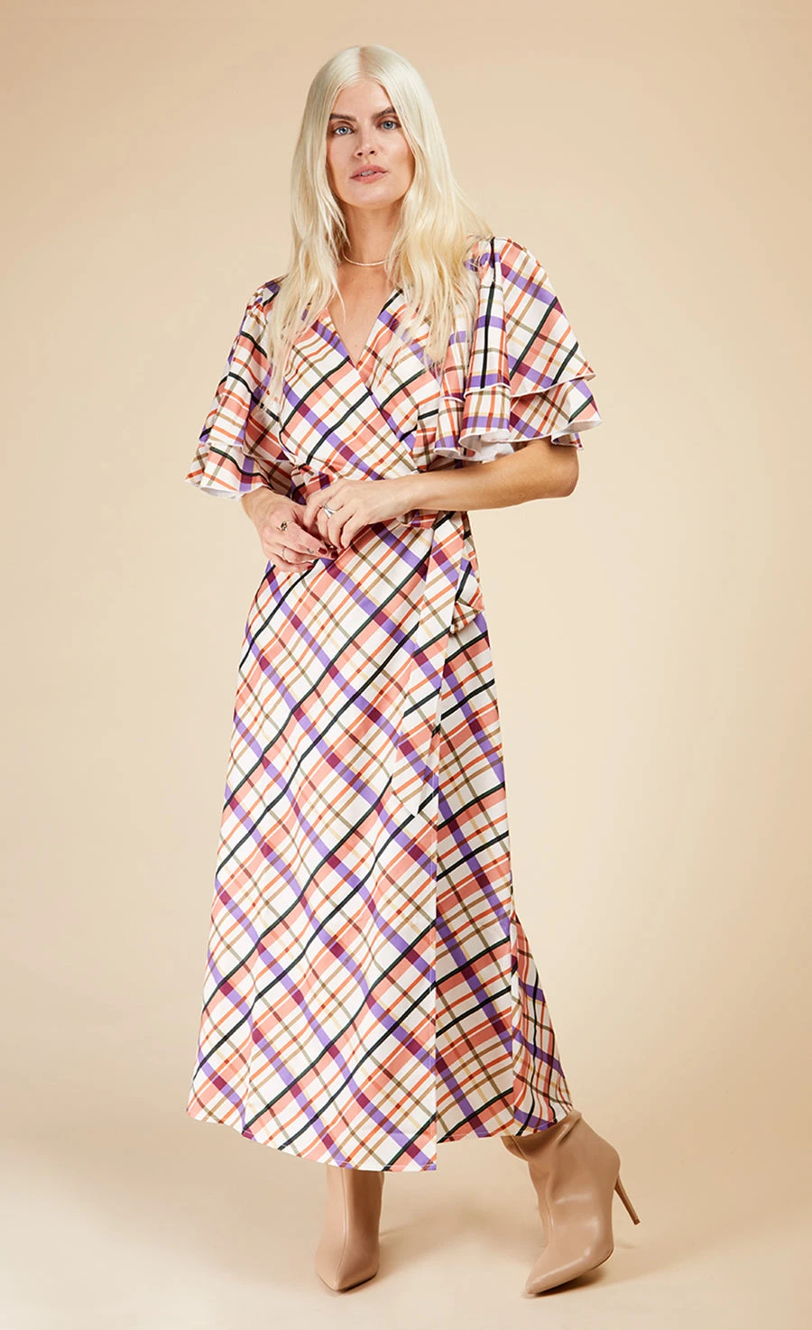 Little Mistress Check Layered Sleeve Midaxi Wrap Dress 1 Little Mistress Check Layered Sleeve Midaxi Wrap Dress