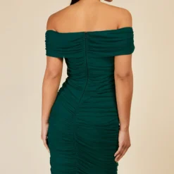 Little Mistress Hoxton Emerald Green Bardot Ruched Bodycon Midi Dress -Starlit Dress Sales D33894C10A 4