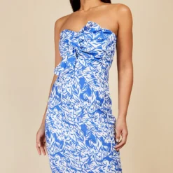 Little Mistress Blue Floral Print Bow Detail Bandeau Midi Dress -Starlit Dress Sales D33998C2B 2