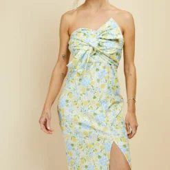 Little Mistress Lemon Floral Print Bow Detail Bandeau Maxi Dress -Starlit Dress Sales D33998D1A 2