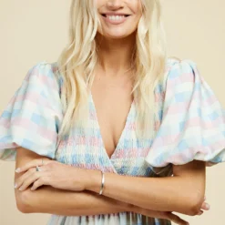 Little Mistress Pastel Check Puff Sleeve Midi Dress -Starlit Dress Sales D34007R1A 3
