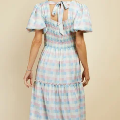 Little Mistress Pastel Check Puff Sleeve Midi Dress -Starlit Dress Sales D34007R1A 4