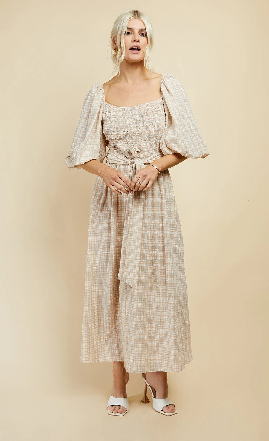 Little Mistress Beige Check Multiway Midi Dress 5 Little Mistress Beige Check Multiway Midi Dress - Image 5