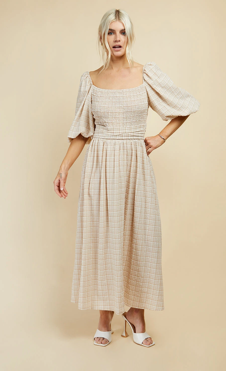 Little Mistress Beige Check Multiway Midi Dress 6 Little Mistress Beige Check Multiway Midi Dress - Image 6