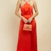 Little Mistress Orange Satin Midi Dress