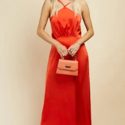 Little Mistress Orange Satin Midi Dress