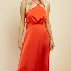 Little Mistress Orange Satin Midi Dress 7 Little Mistress Orange Satin Midi Dress -Starlit Dress Sales D34016R1A 2