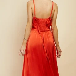 Little Mistress Orange Satin Midi Dress 6 Little Mistress Orange Satin Midi Dress -Starlit Dress Sales D34016R1A 4
