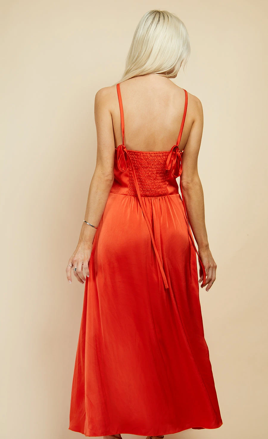 Little Mistress Orange Satin Midi Dress 3 Little Mistress Orange Satin Midi Dress - Image 3