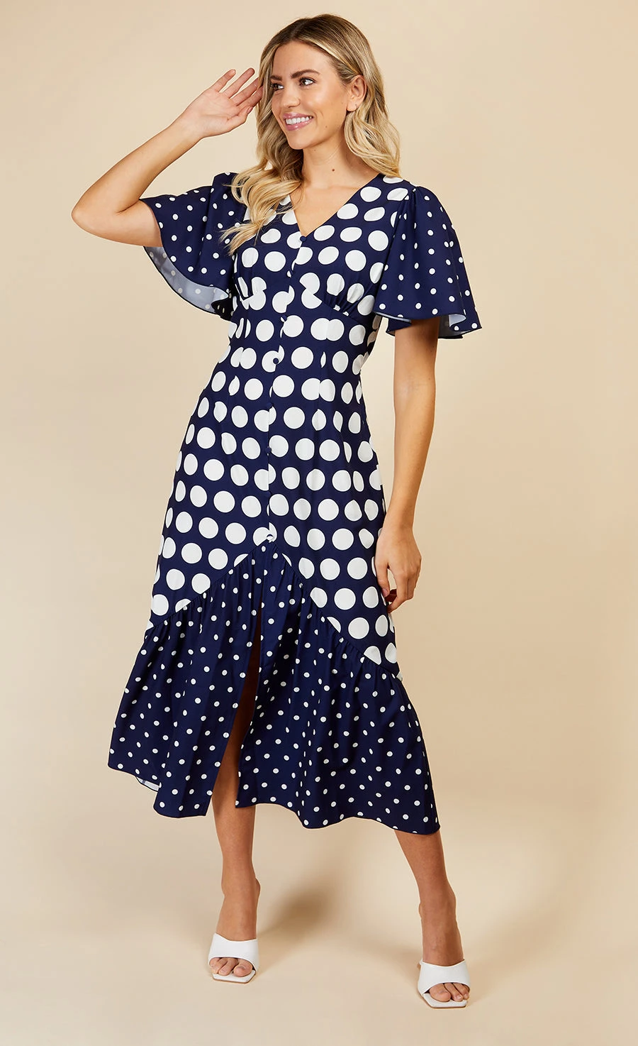 Little Mistress Navy Spot Mix Midi Dress 1 Little Mistress Navy Spot Mix Midi Dress