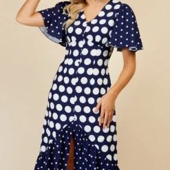 Little Mistress Navy Spot Mix Midi Dress 6 Little Mistress Navy Spot Mix Midi Dress -Starlit Dress Sales D34026R2A 2