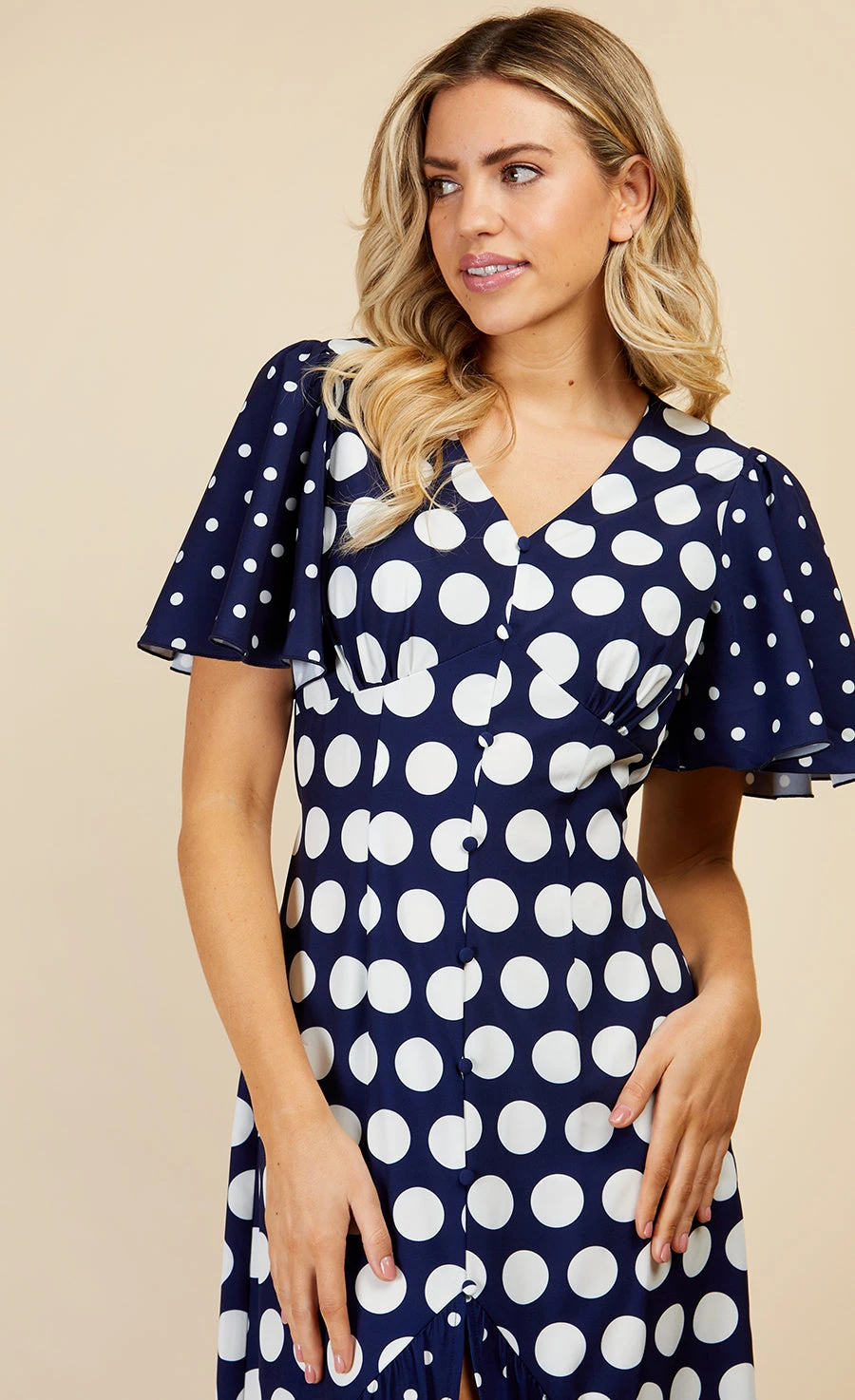 Little Mistress Navy Spot Mix Midi Dress 2 Little Mistress Navy Spot Mix Midi Dress - Image 2