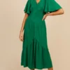 Little Mistress Green Angel Sleeve Midaxi Dress By Vogue Williams
