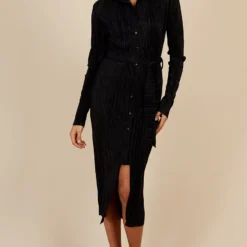 Little Mistress Black Plisse Midi Shirt Dress By Vogue Williams -Starlit Dress Sales D34169C1A 1