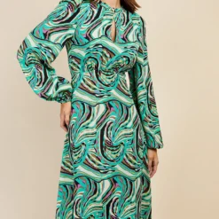 Little Mistress Green Retro Print Midaxi Smock Dress By Vogue Williams -Starlit Dress Sales D34176R1A 2