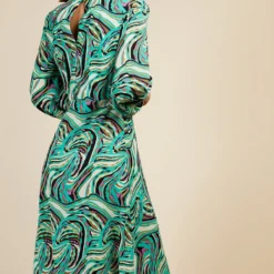 Little Mistress Green Retro Print Midaxi Smock Dress By Vogue Williams -Starlit Dress Sales D34176R1A 4