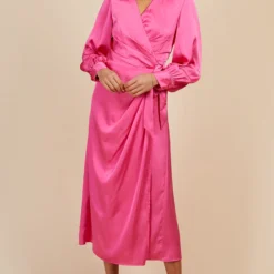 Little Mistress Pink Satin Midaxi Mock Wrap Dress By Vogue Williams -Starlit Dress Sales D34193R1A 1