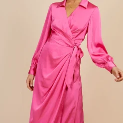 Little Mistress Pink Satin Midaxi Mock Wrap Dress By Vogue Williams -Starlit Dress Sales D34193R1A 2