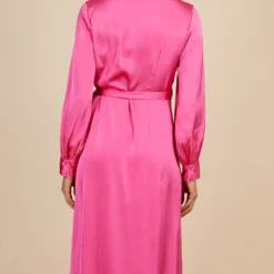 Little Mistress Pink Satin Midaxi Mock Wrap Dress By Vogue Williams -Starlit Dress Sales D34193R1A 4