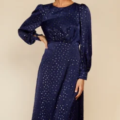 Little Mistress Navy Spot Foil Print Midaxi Dress By Vogue Williams -Starlit Dress Sales D34258R1A 2
