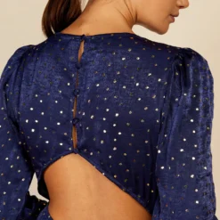 Little Mistress Navy Spot Foil Print Midaxi Dress By Vogue Williams -Starlit Dress Sales D34258R1A 3