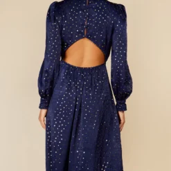 Little Mistress Navy Spot Foil Print Midaxi Dress By Vogue Williams -Starlit Dress Sales D34258R1A 4