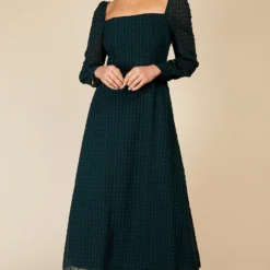 Little Mistress Emerald Green Gingham Midaxi Dress