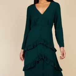 Little Mistress Emerald Green Frill Midaxi Dress -Starlit Dress Sales D34308R1A 2