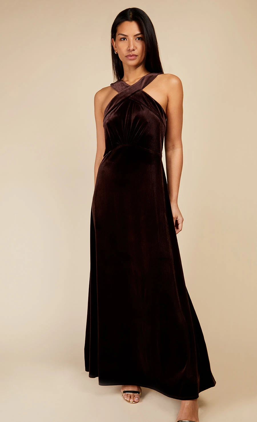 Little Mistress Chocolate Brown Velvet Maxi Dress 1 Little Mistress Chocolate Brown Velvet Maxi Dress