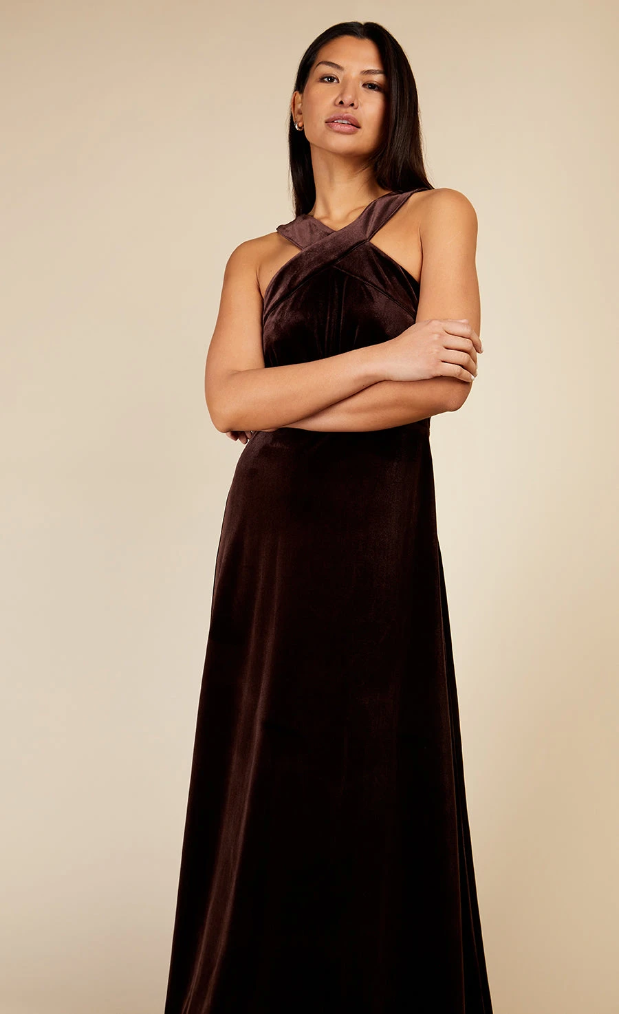 Little Mistress Chocolate Brown Velvet Maxi Dress 3 Little Mistress Chocolate Brown Velvet Maxi Dress - Image 3