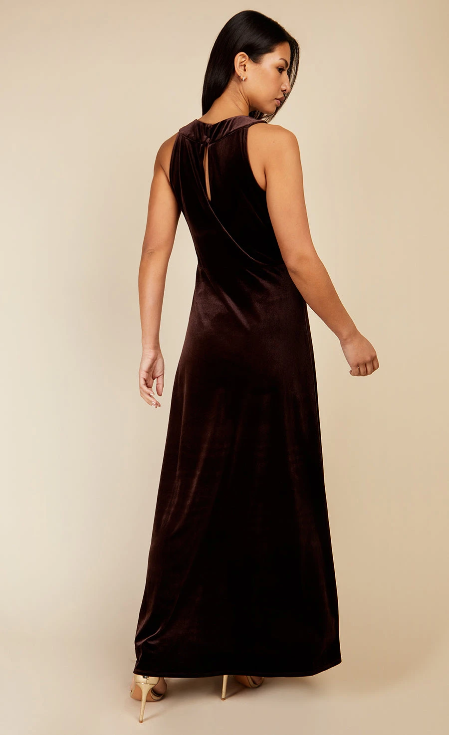 Little Mistress Chocolate Brown Velvet Maxi Dress 4 Little Mistress Chocolate Brown Velvet Maxi Dress - Image 4