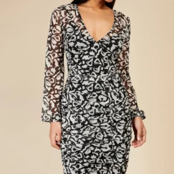 Little Mistress Monochrome Printed Mesh Midi Bodycon Dress -Starlit Dress Sales D34321C1A 2