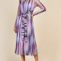 Little Mistress Printed Mesh Tie Waist Midaxi Dress