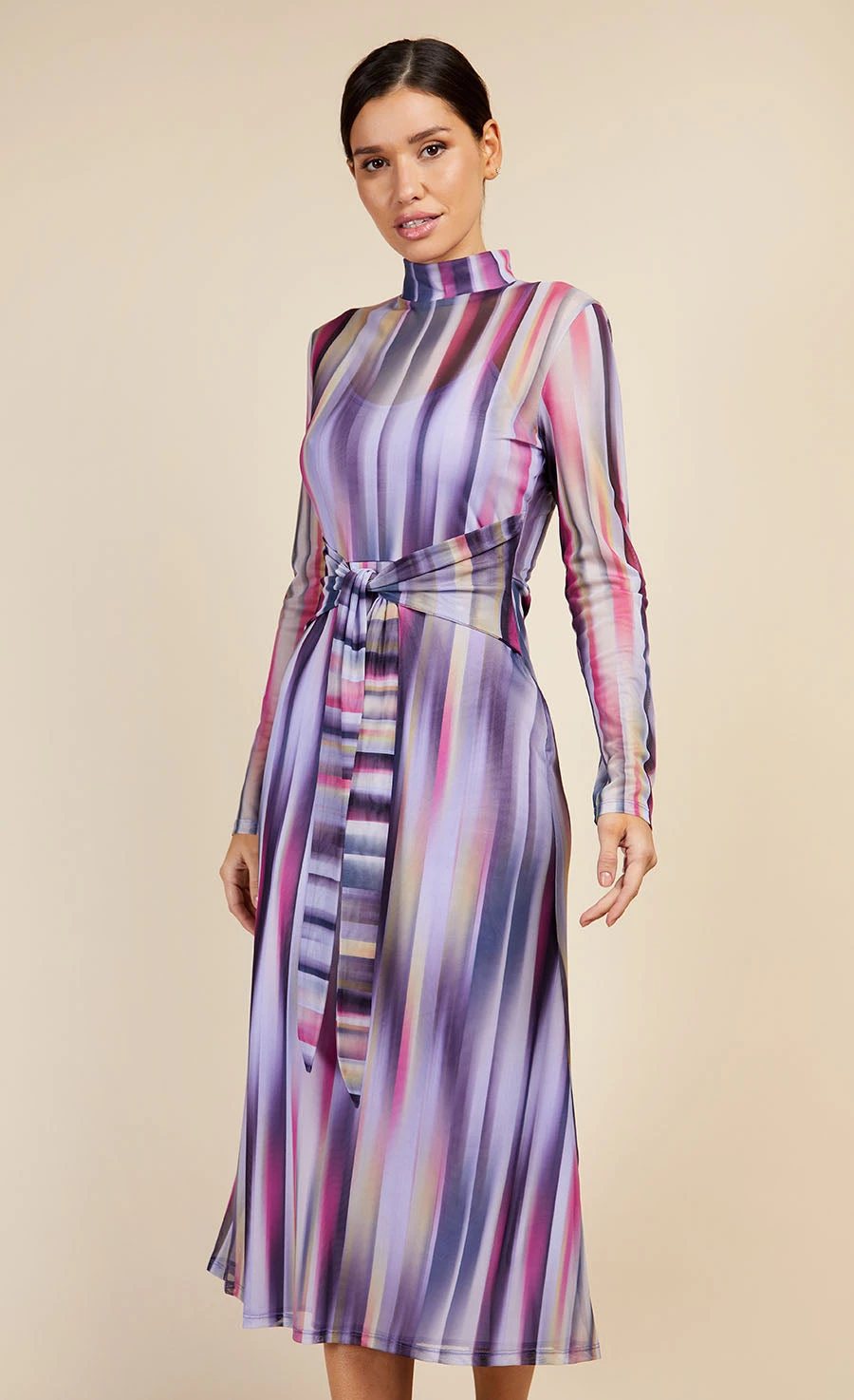 Little Mistress Printed Mesh Tie Waist Midaxi Dress 3 Little Mistress Printed Mesh Tie Waist Midaxi Dress - Image 3