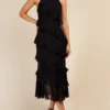 Little Mistress Black Frill Midaxi Dress