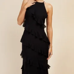 Little Mistress Black Frill Midaxi Dress -Starlit Dress Sales D34353R1A 2