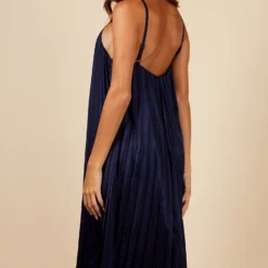 Little Mistress Navy Satin Pleated Midaxi Dress -Starlit Dress Sales D34371R3A 4
