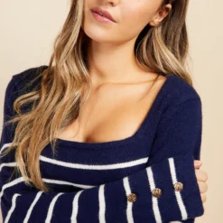 Little Mistress Navy Stripe Knit Midi Dress By Vogue Williams -Starlit Dress Sales D34418C2A 3