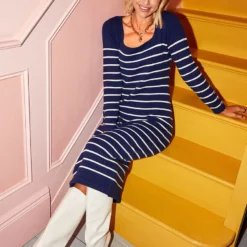 Little Mistress Navy Stripe Knit Midi Dress By Vogue Williams