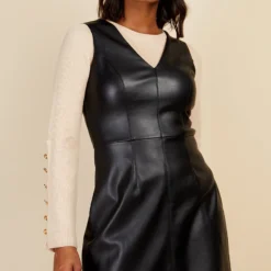 Little Mistress Black PU Mini Dress By Vogue Williams -Starlit Dress Sales D34426B1A 2