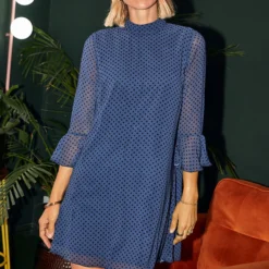 Little Mistress Blue Spot High Neck Mini Dress By Vogue Williams