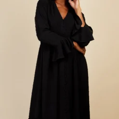 Little Mistress Black Button Detail Midaxi Dress By Vogue Williams -Starlit Dress Sales D34441R1A 2