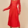 Little Mistress Coral Lace And Pleated Hem Midi Dress