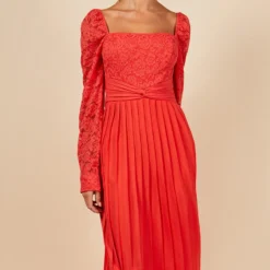 Little Mistress Coral Lace And Pleated Hem Midi Dress -Starlit Dress Sales D34552R1A 2