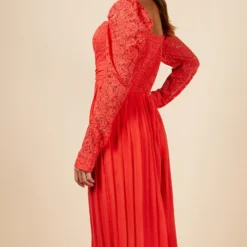 Little Mistress Coral Lace And Pleated Hem Midi Dress -Starlit Dress Sales D34552R1A 4