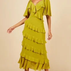 Little Mistress Olive Frill Midi Dress -Starlit Dress Sales D34555R1A 1